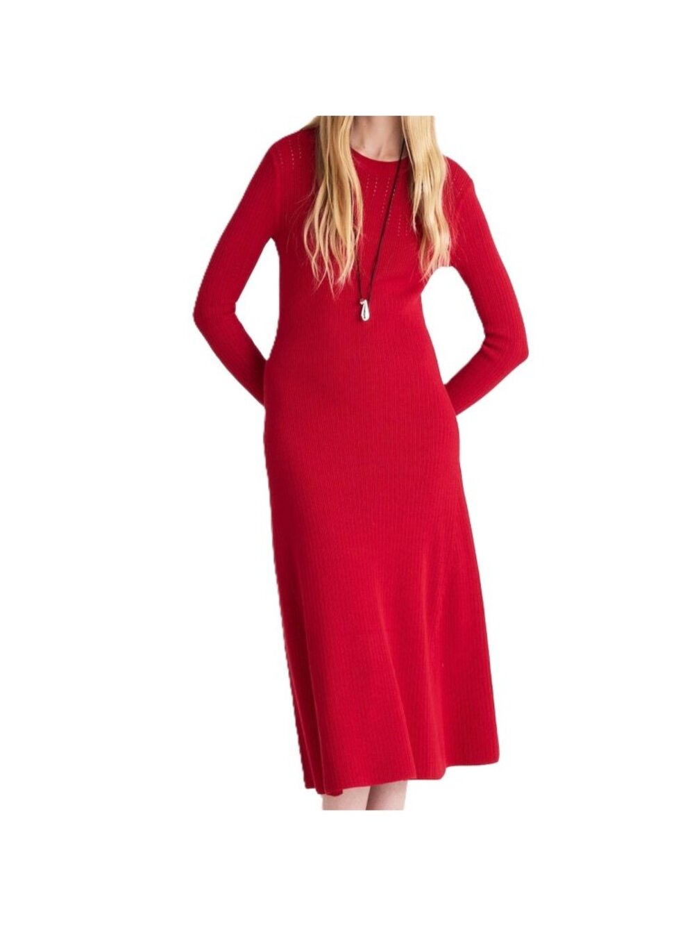 Madewell Talia Rib Pointelle Sweater Long Sleeve Midi Dress Deep Red Size Medium